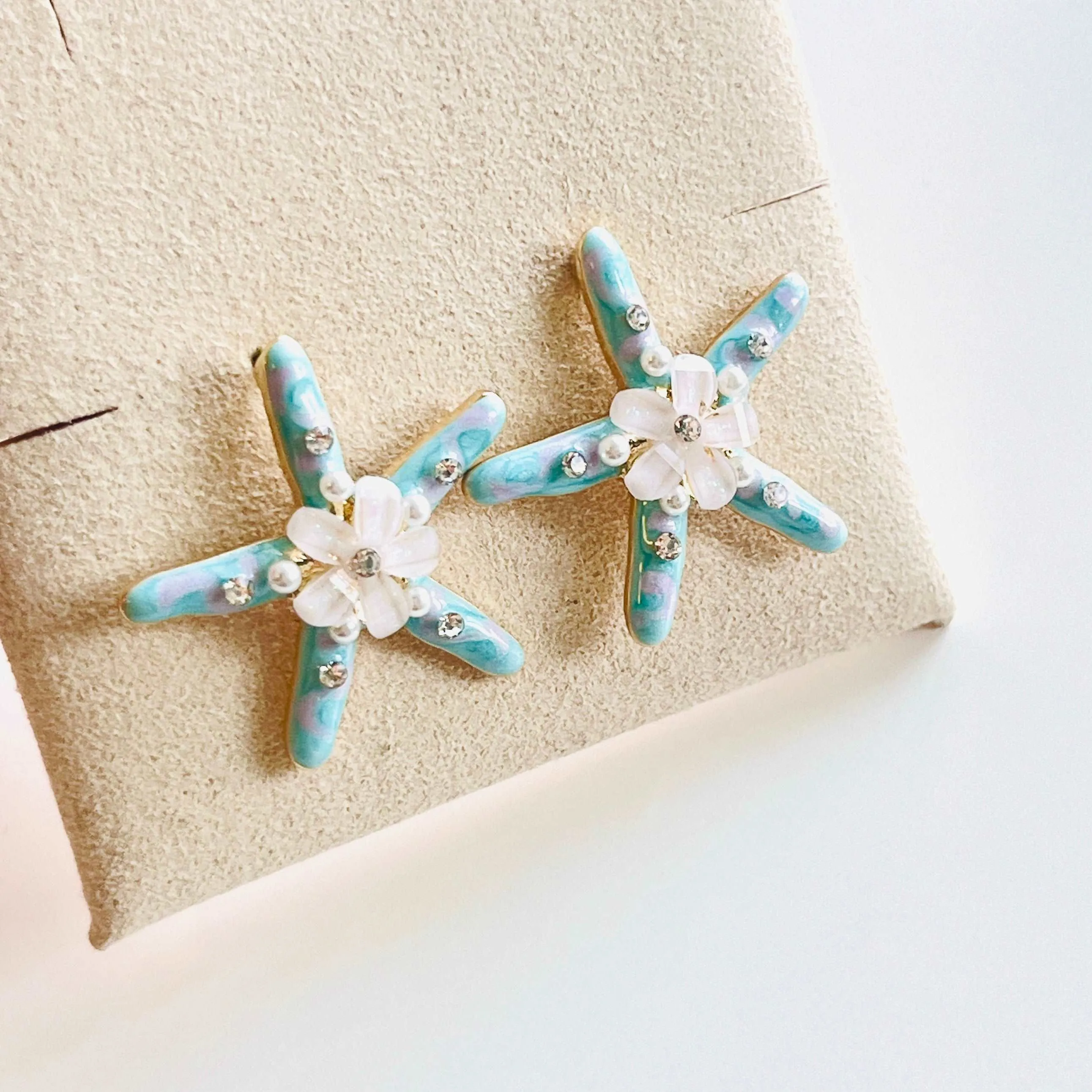Blue Starfish Flower Stud Earrings