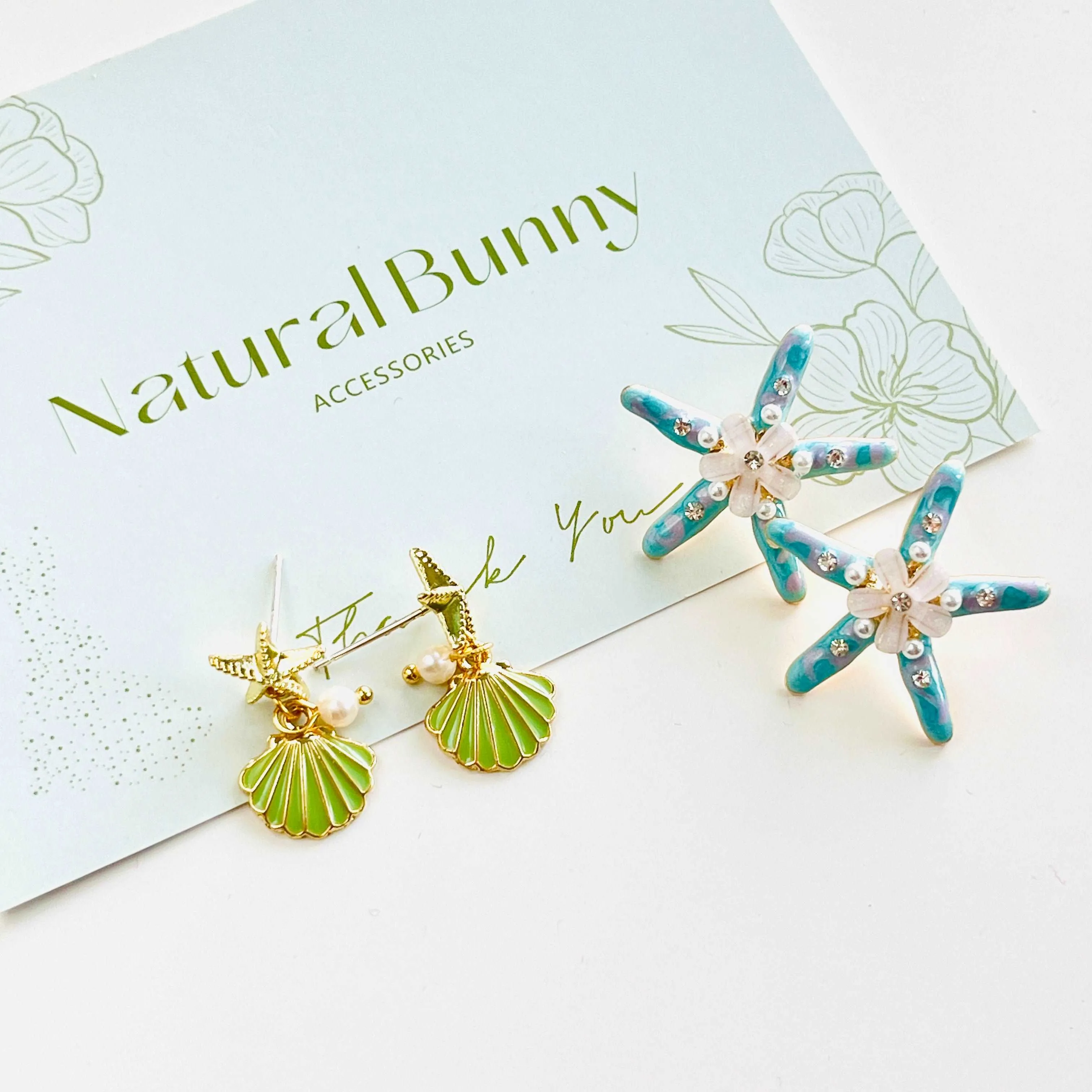 Blue Starfish Flower Stud Earrings