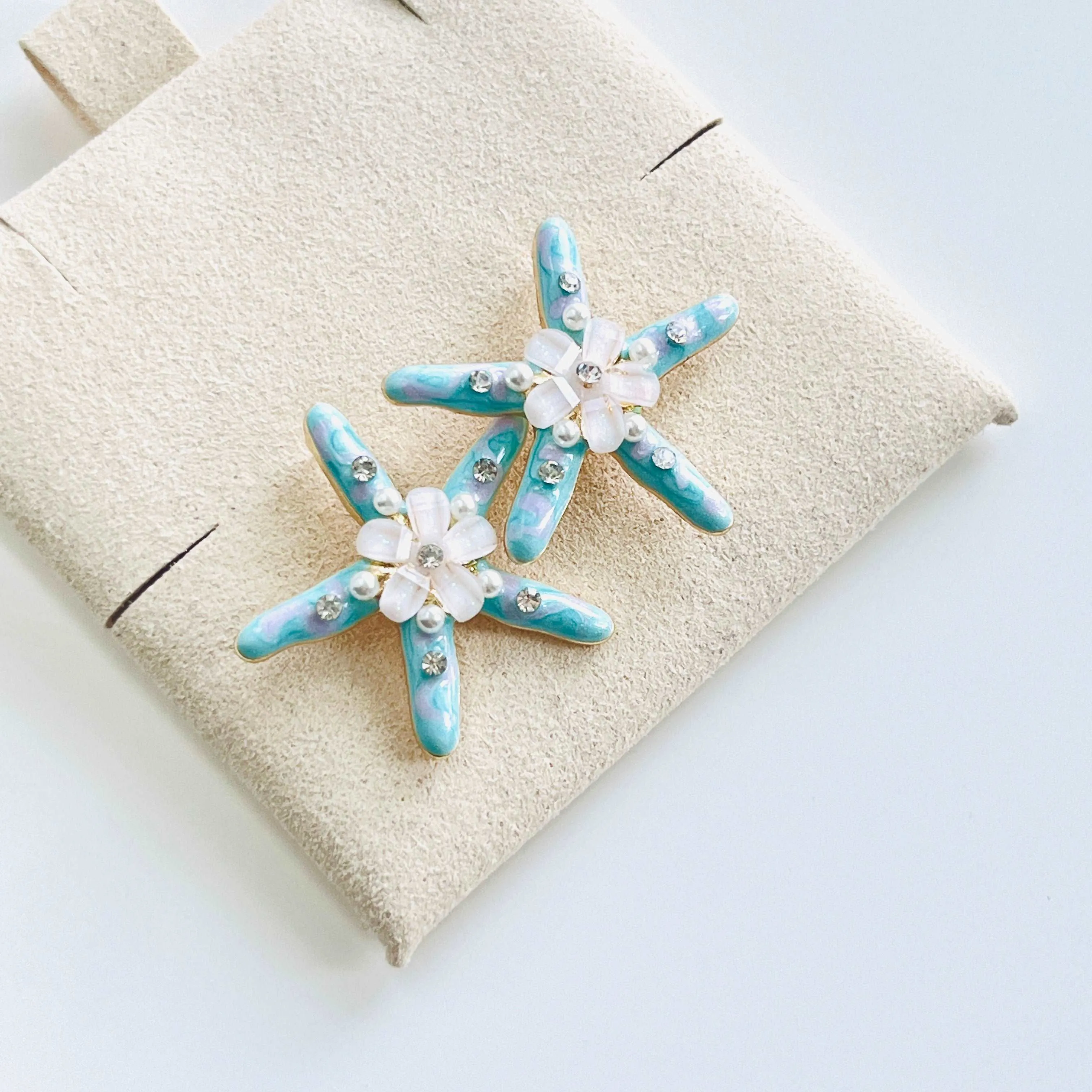 Blue Starfish Flower Stud Earrings