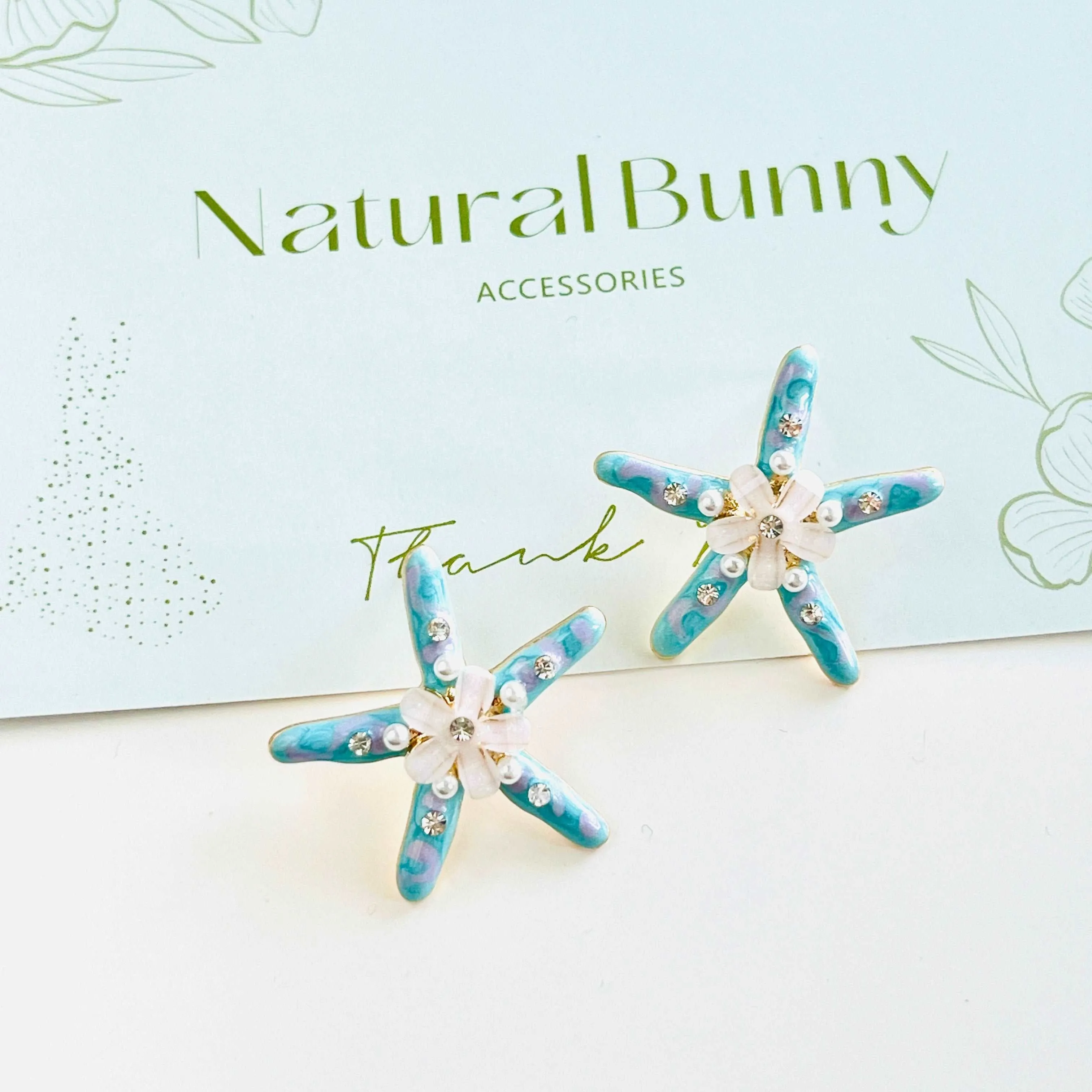 Blue Starfish Flower Stud Earrings
