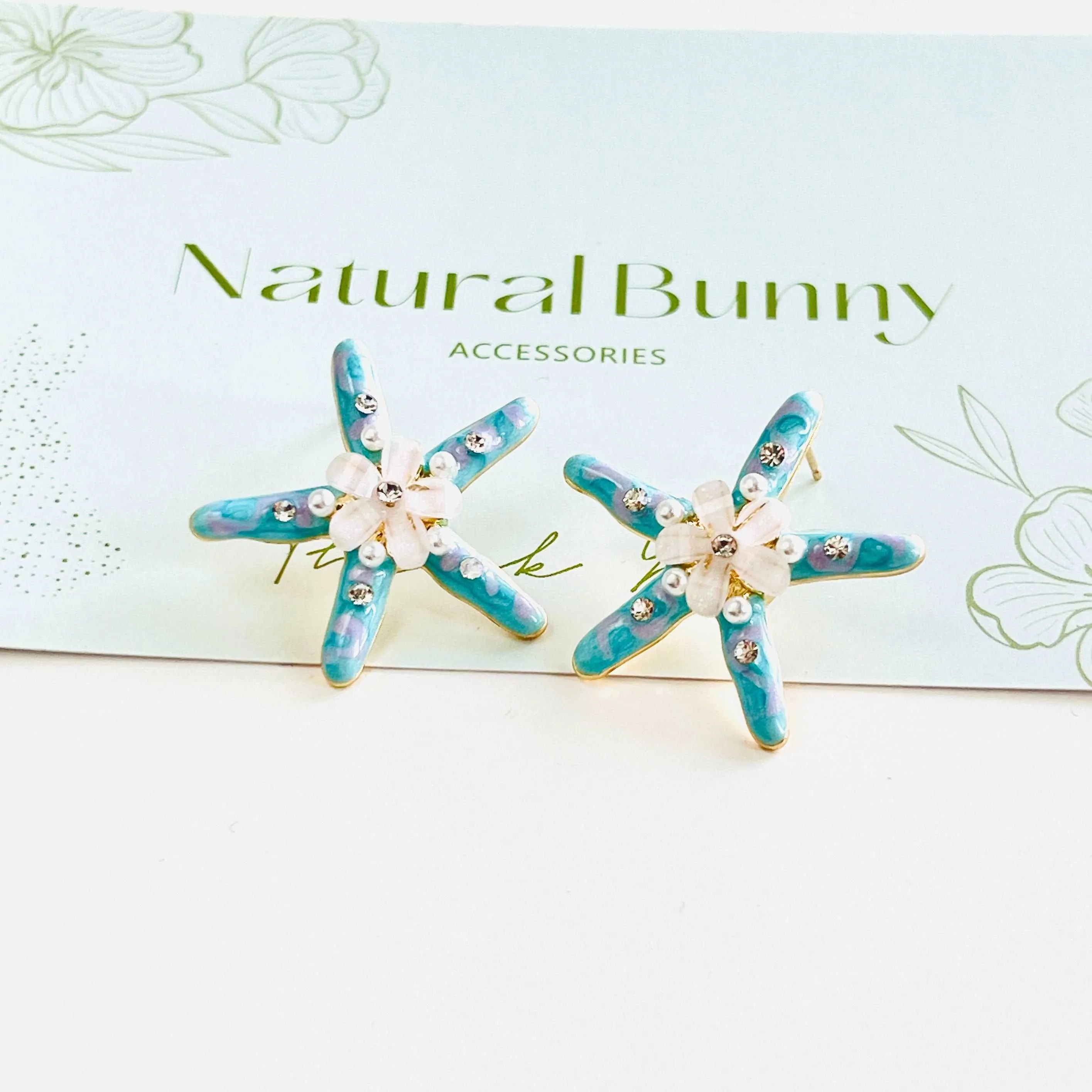 Blue Starfish Flower Stud Earrings