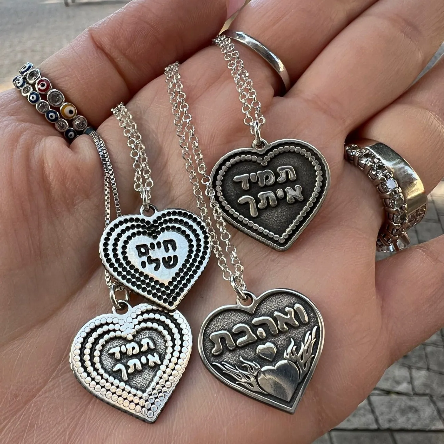 Bluenoemi Heart pendant Hebrew necklace sterling silver Israeli Necklace for woman.