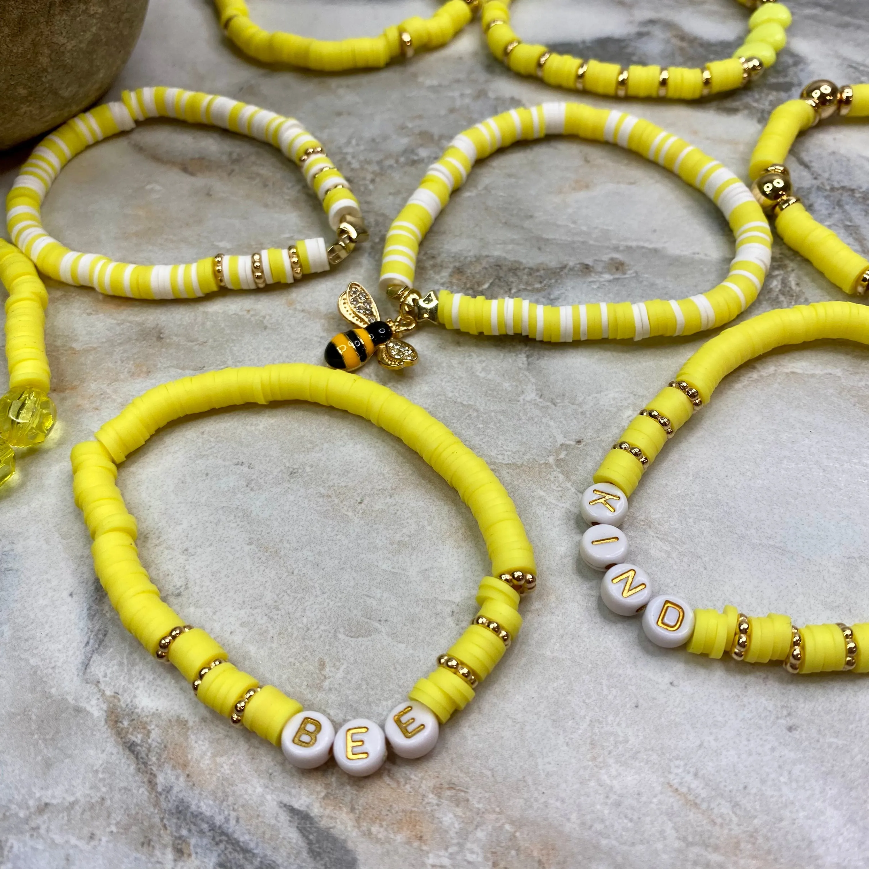 Bracelet - Clay   Bead - Yellow Bee Mix