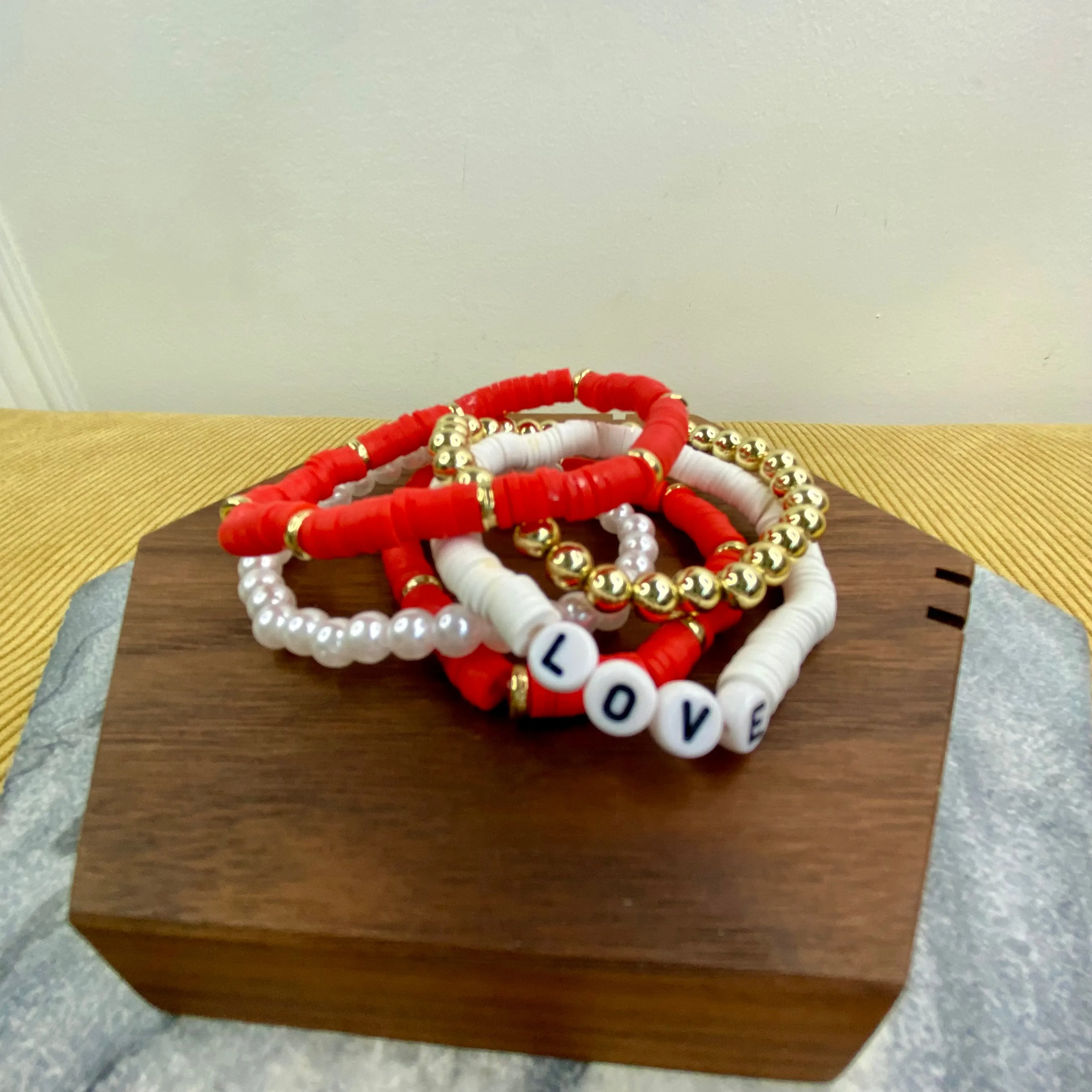 Bracelet Pack - Clay & Gold Bead - Love