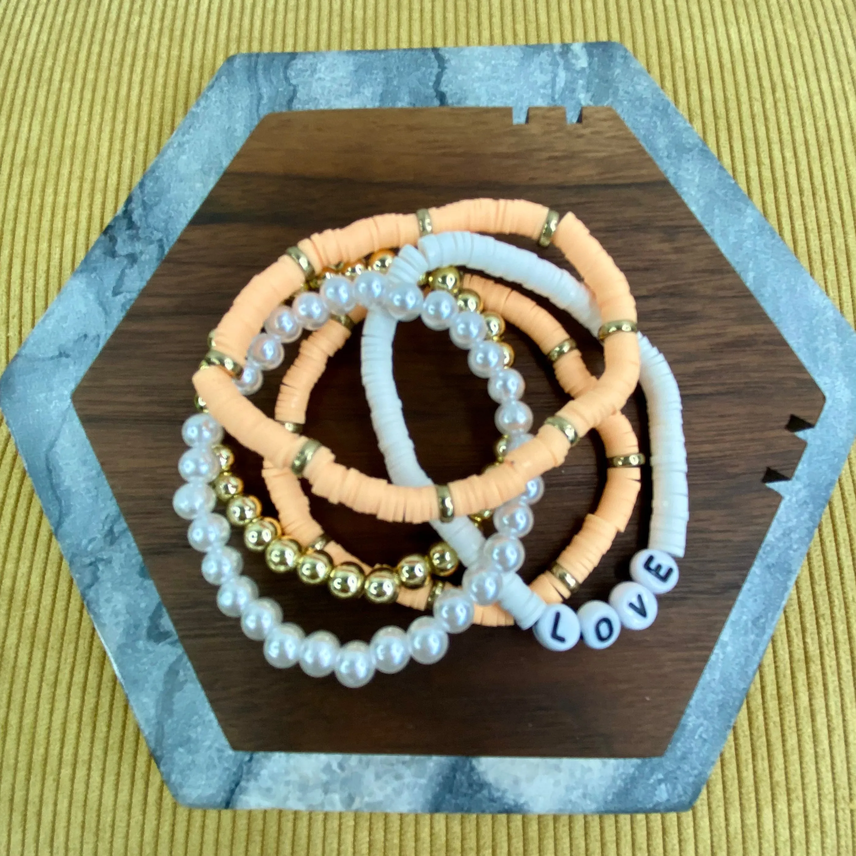 Bracelet Pack - Clay & Gold Bead - Love