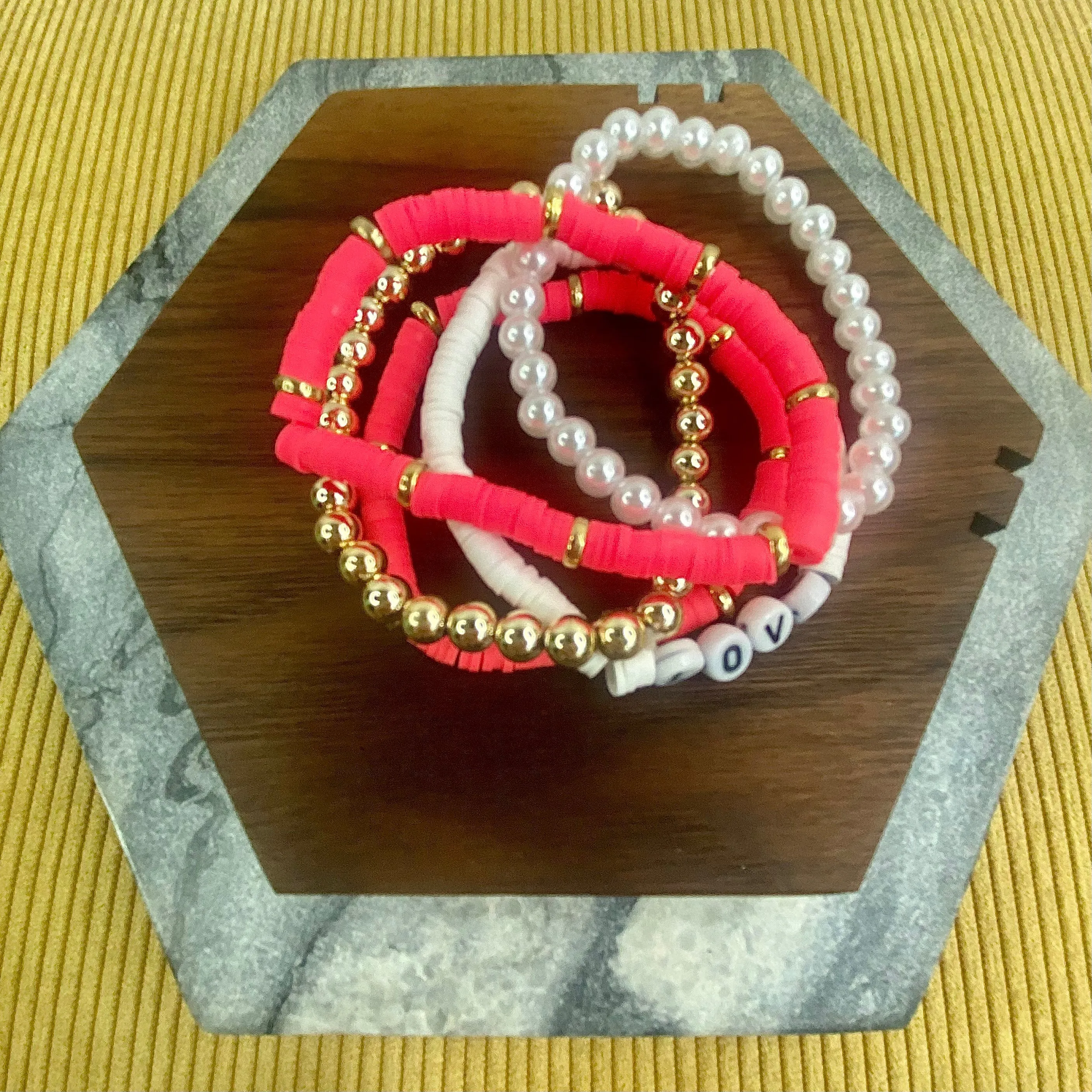 Bracelet Pack - Clay & Gold Bead - Love