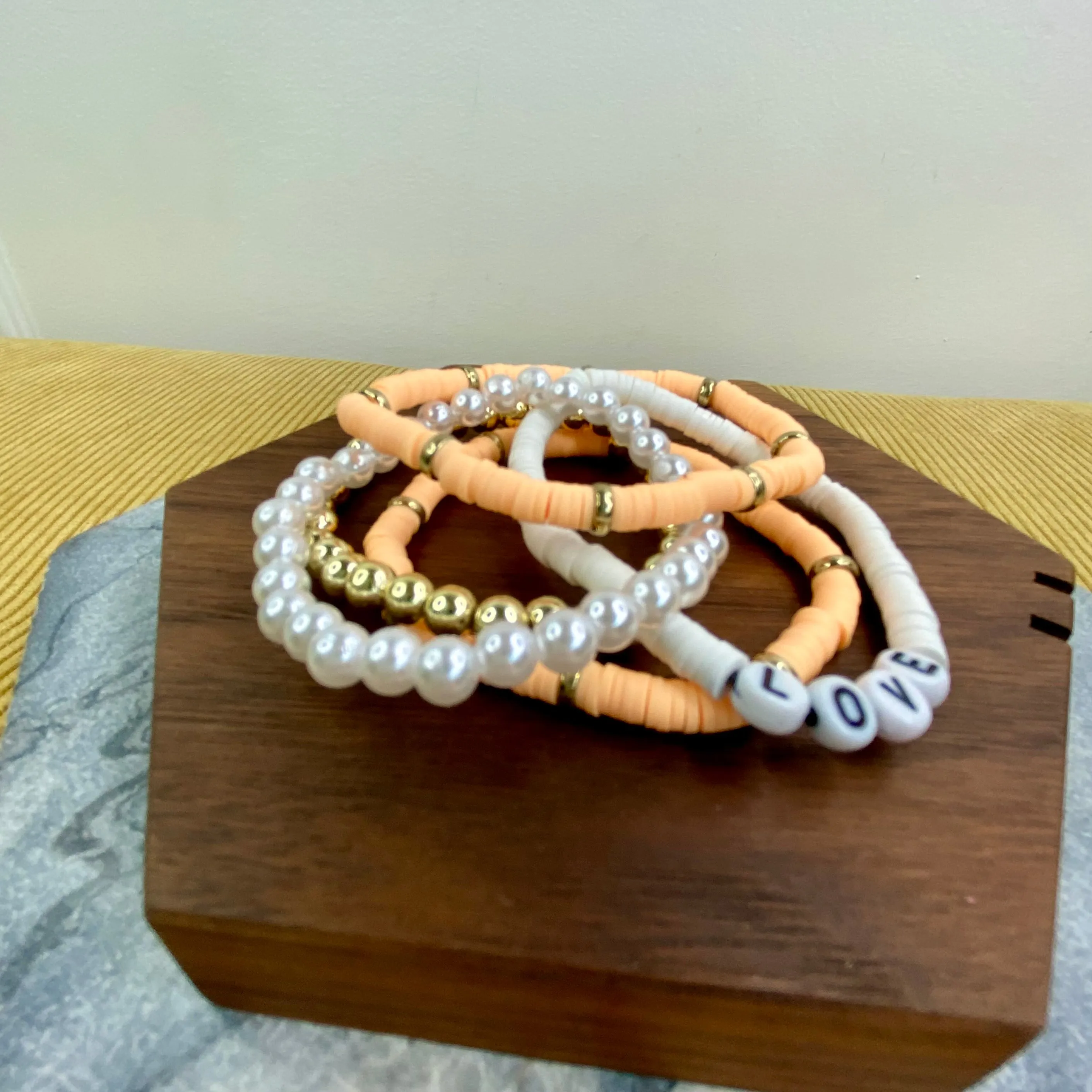 Bracelet Pack - Clay & Gold Bead - Love
