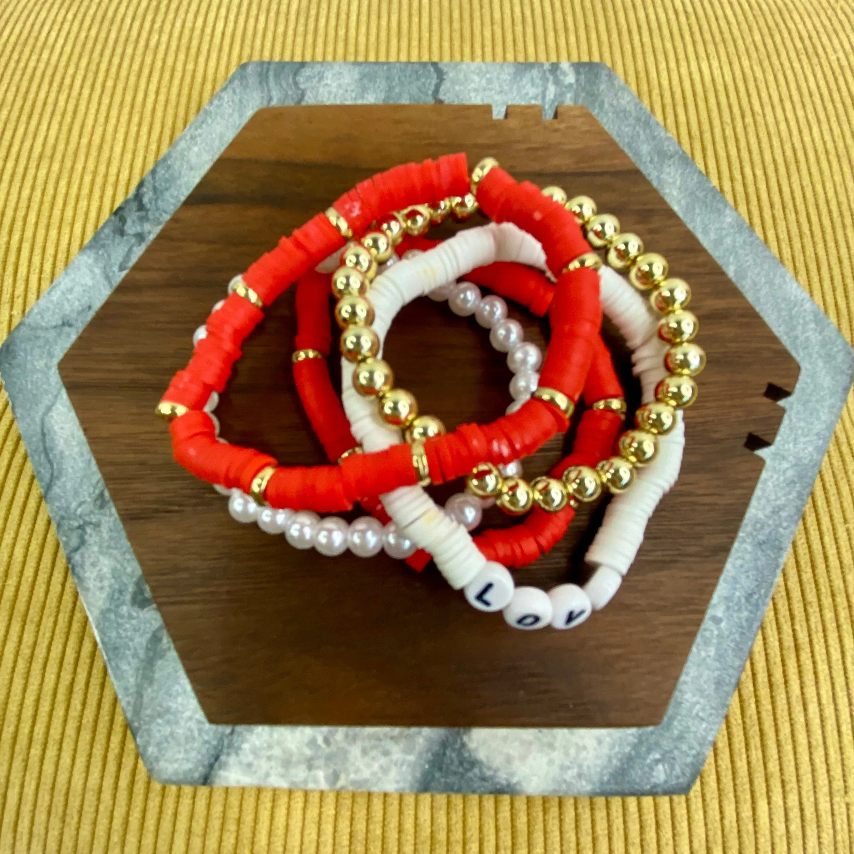 Bracelet Pack - Clay & Gold Bead - Love