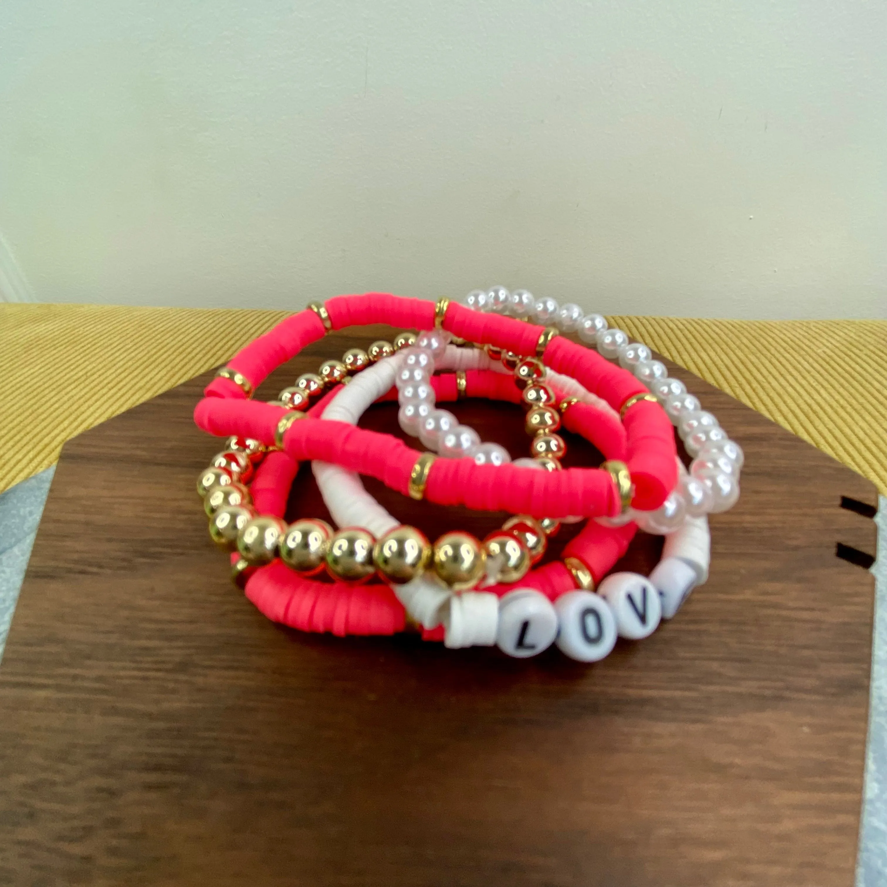 Bracelet Pack - Clay & Gold Bead - Love