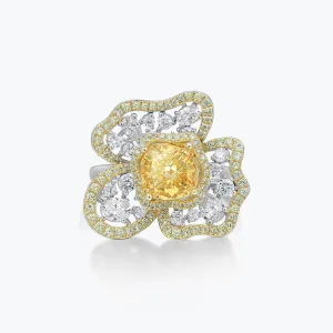 Brilliant Yellow Ring Light Luxury Ice Flower Cut Yellow Diamond Ring