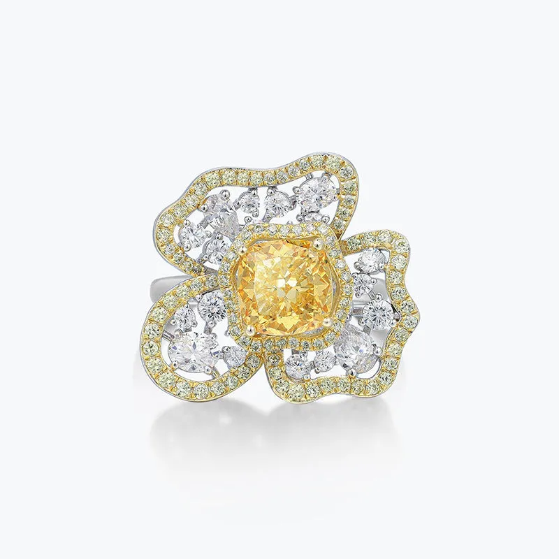 Brilliant Yellow Ring Light Luxury Ice Flower Cut Yellow Diamond Ring