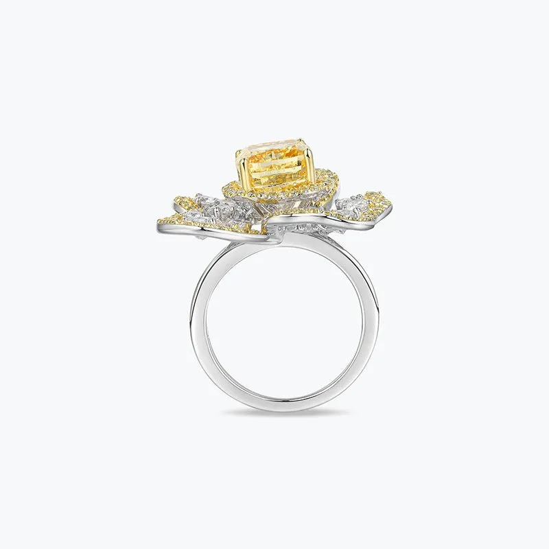 Brilliant Yellow Ring Light Luxury Ice Flower Cut Yellow Diamond Ring