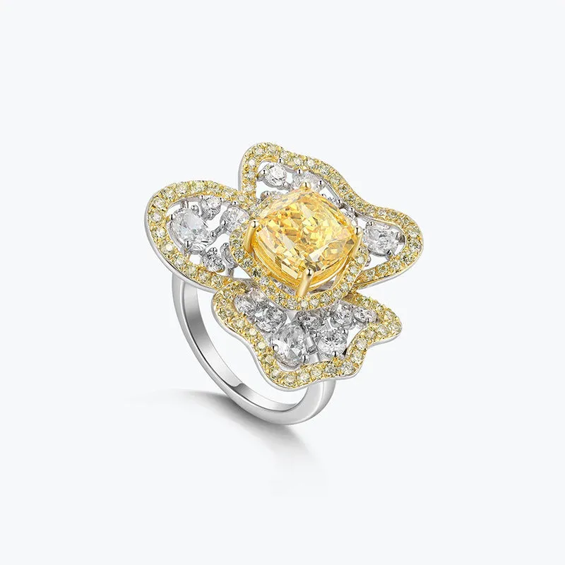Brilliant Yellow Ring Light Luxury Ice Flower Cut Yellow Diamond Ring