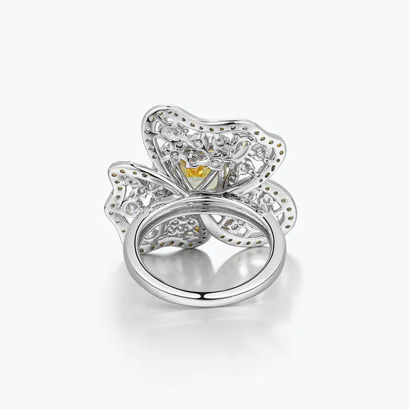 Brilliant Yellow Ring Light Luxury Ice Flower Cut Yellow Diamond Ring