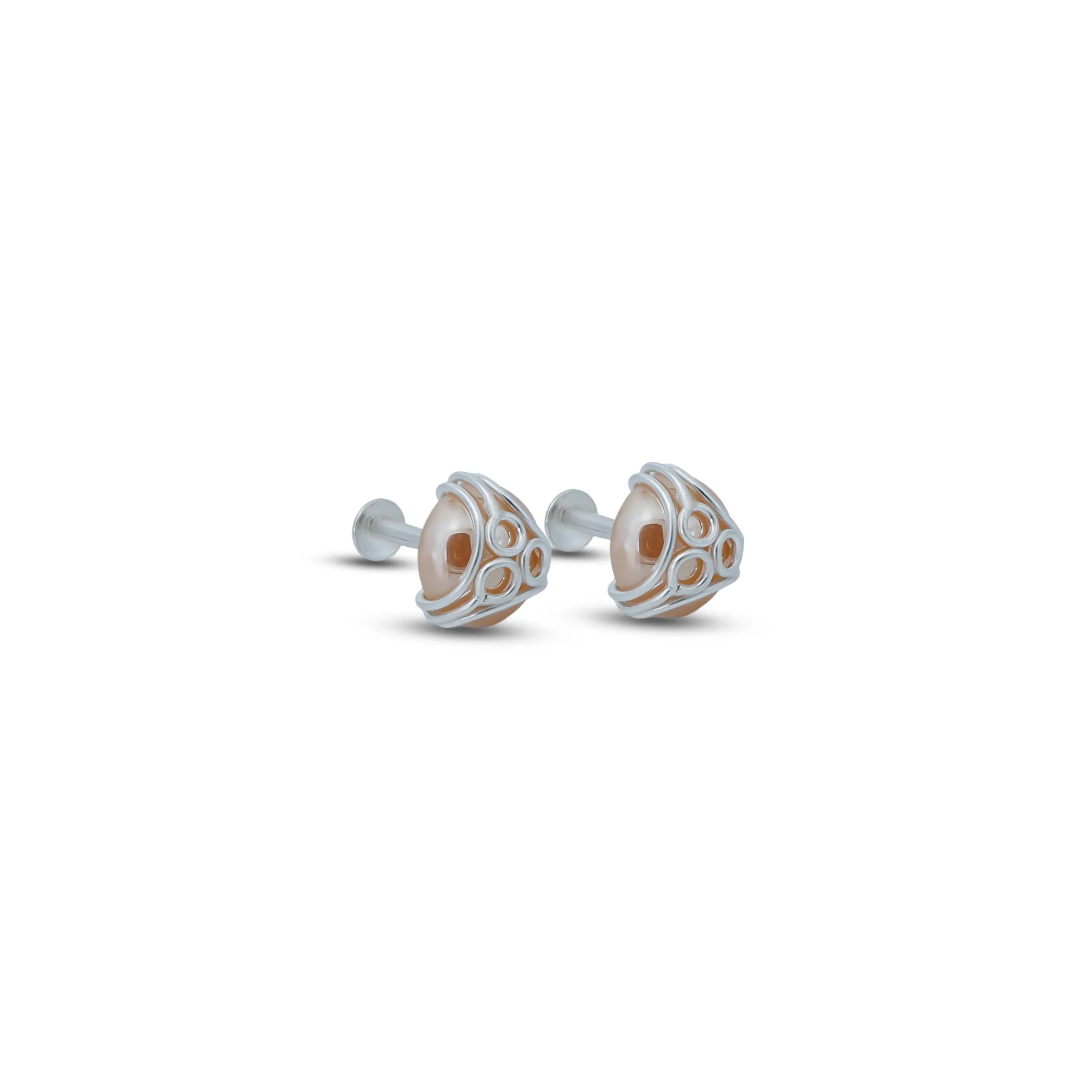 Brown Pearl Silver Stud Earrings