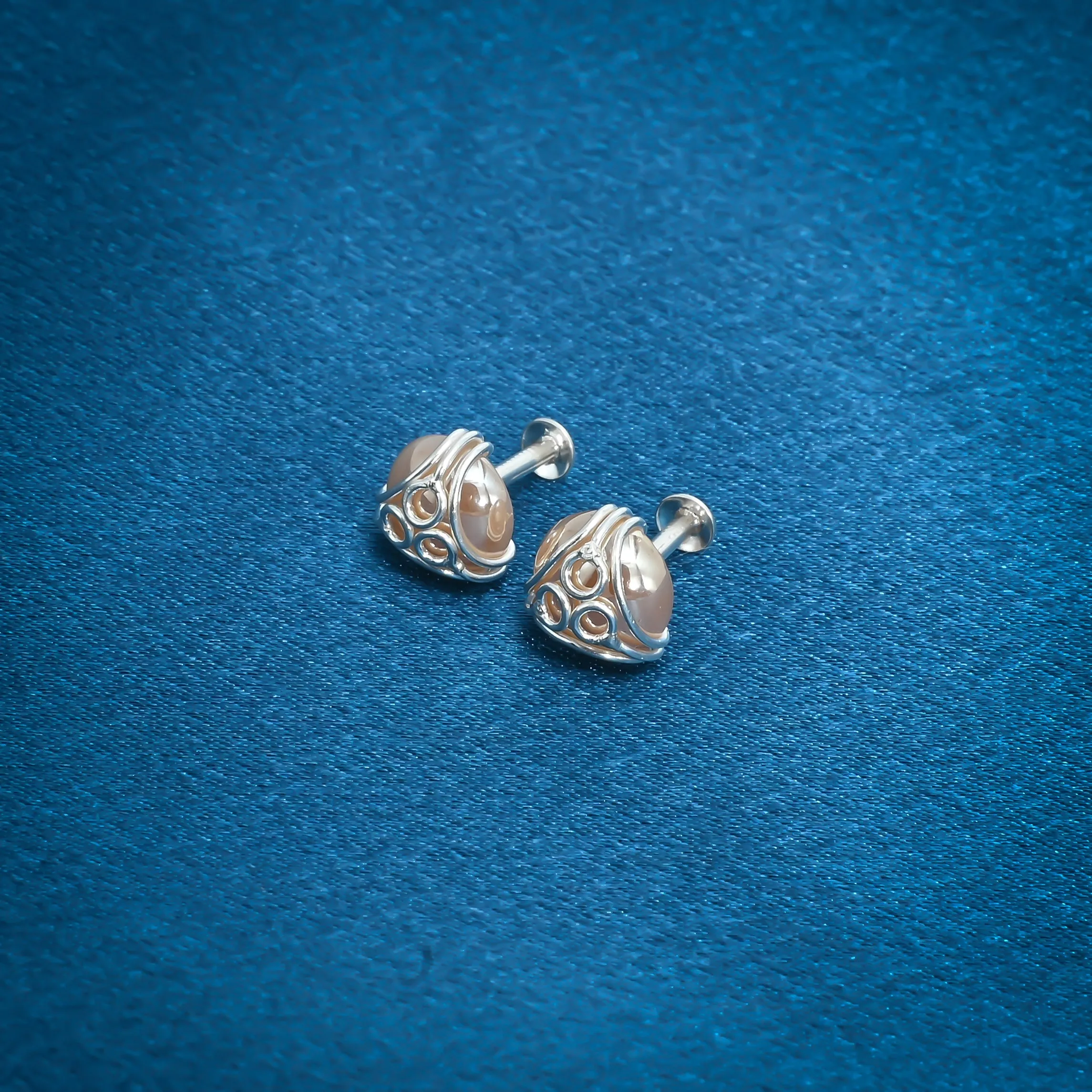 Brown Pearl Silver Stud Earrings