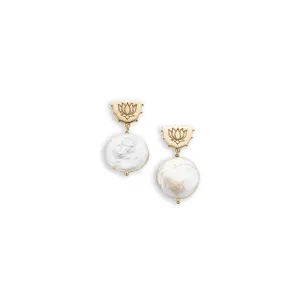 BRZ   SLV PEARL LOTUS EARRINGS
