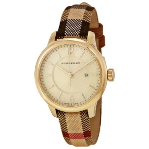 Burberry Honey Check Stamped Dial Honey Check Fabric-Coated Leather Ladies Watch BU10104