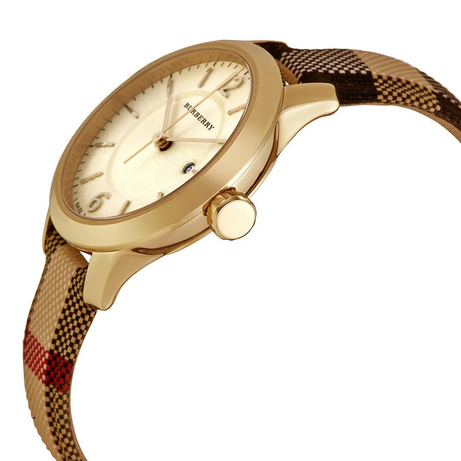Burberry Honey Check Stamped Dial Honey Check Fabric-Coated Leather Ladies Watch BU10104