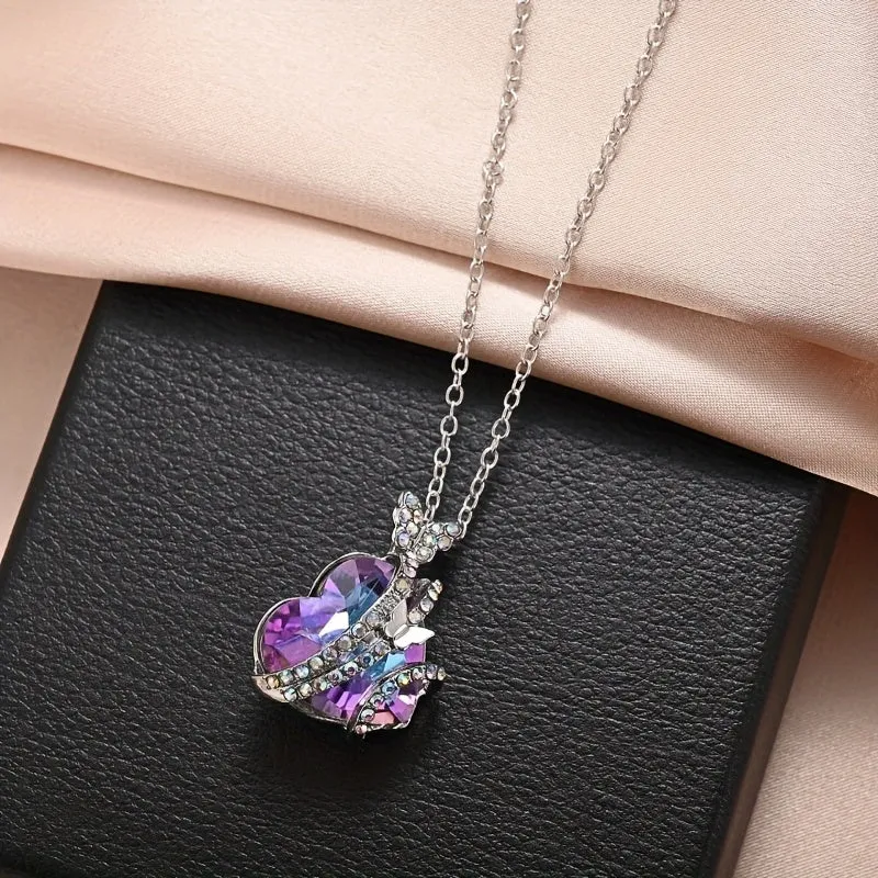 Butterfly Necklace Peach Heart Crystal Chain Clavicle