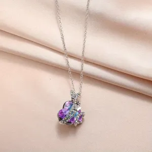 Butterfly Necklace Peach Heart Crystal Chain Clavicle