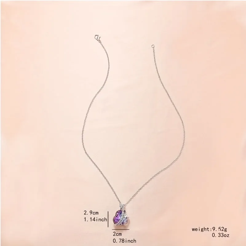 Butterfly Necklace Peach Heart Crystal Chain Clavicle