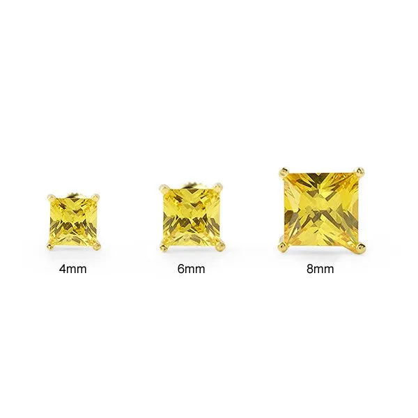 Canary Princess Cut CZ Studs Screwback