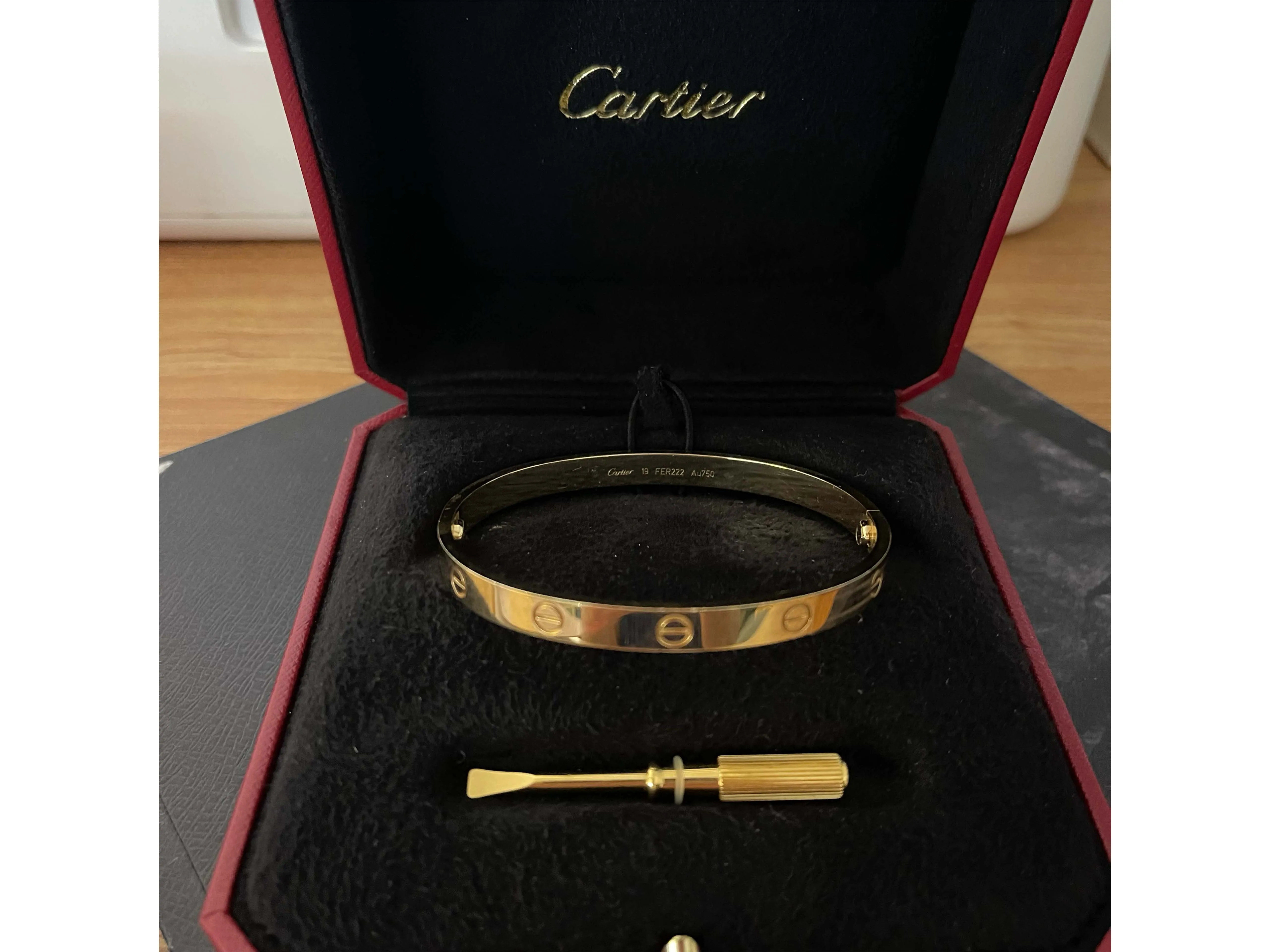 Cartier Love Bracelet 18K Yellow Gold Size 19 With Boxes and Papers