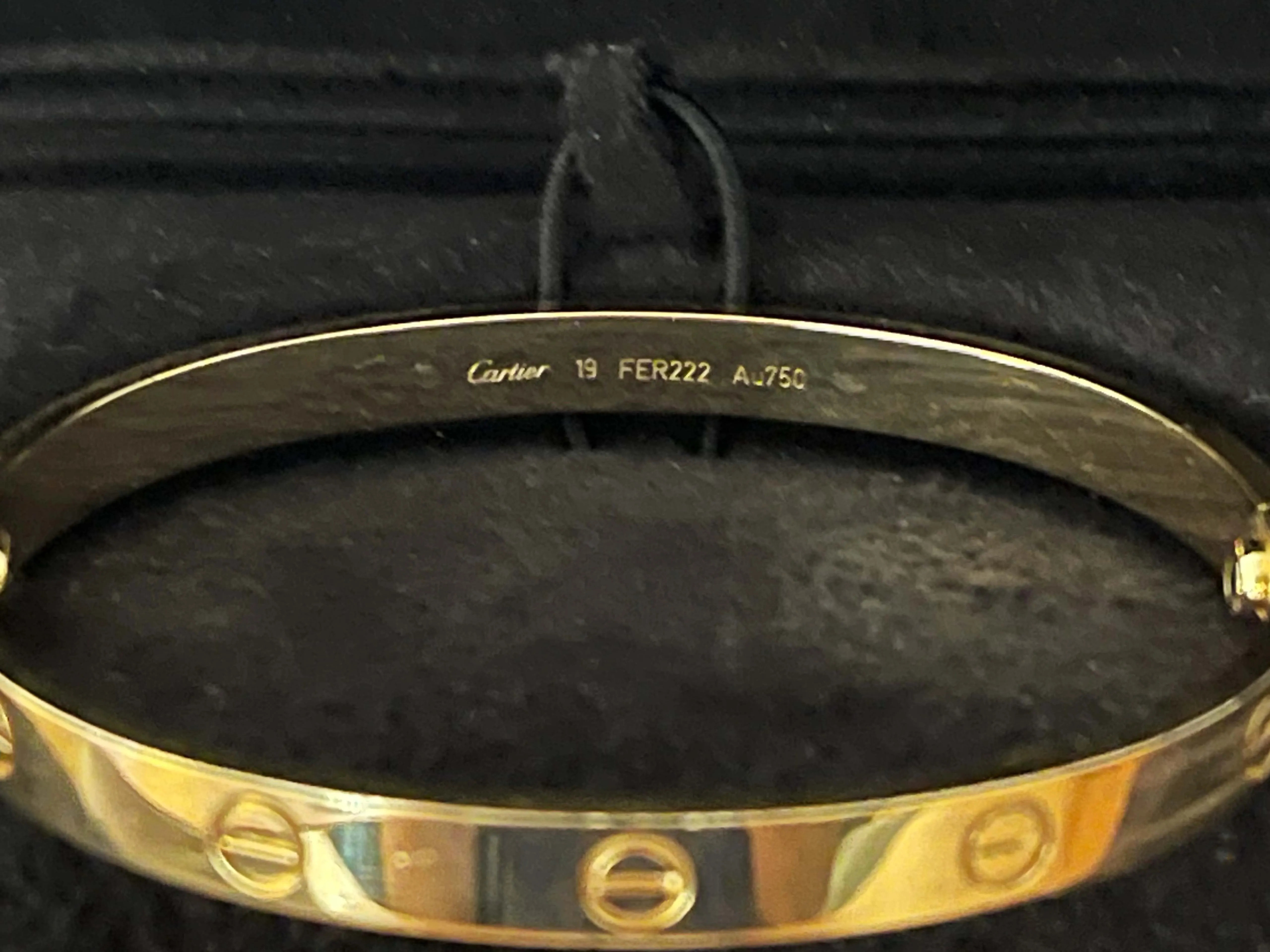 Cartier Love Bracelet 18K Yellow Gold Size 19 With Boxes and Papers