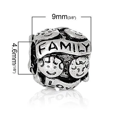 Carved Family Love European Bead Compatible for Most European Snake Chain Bracelet