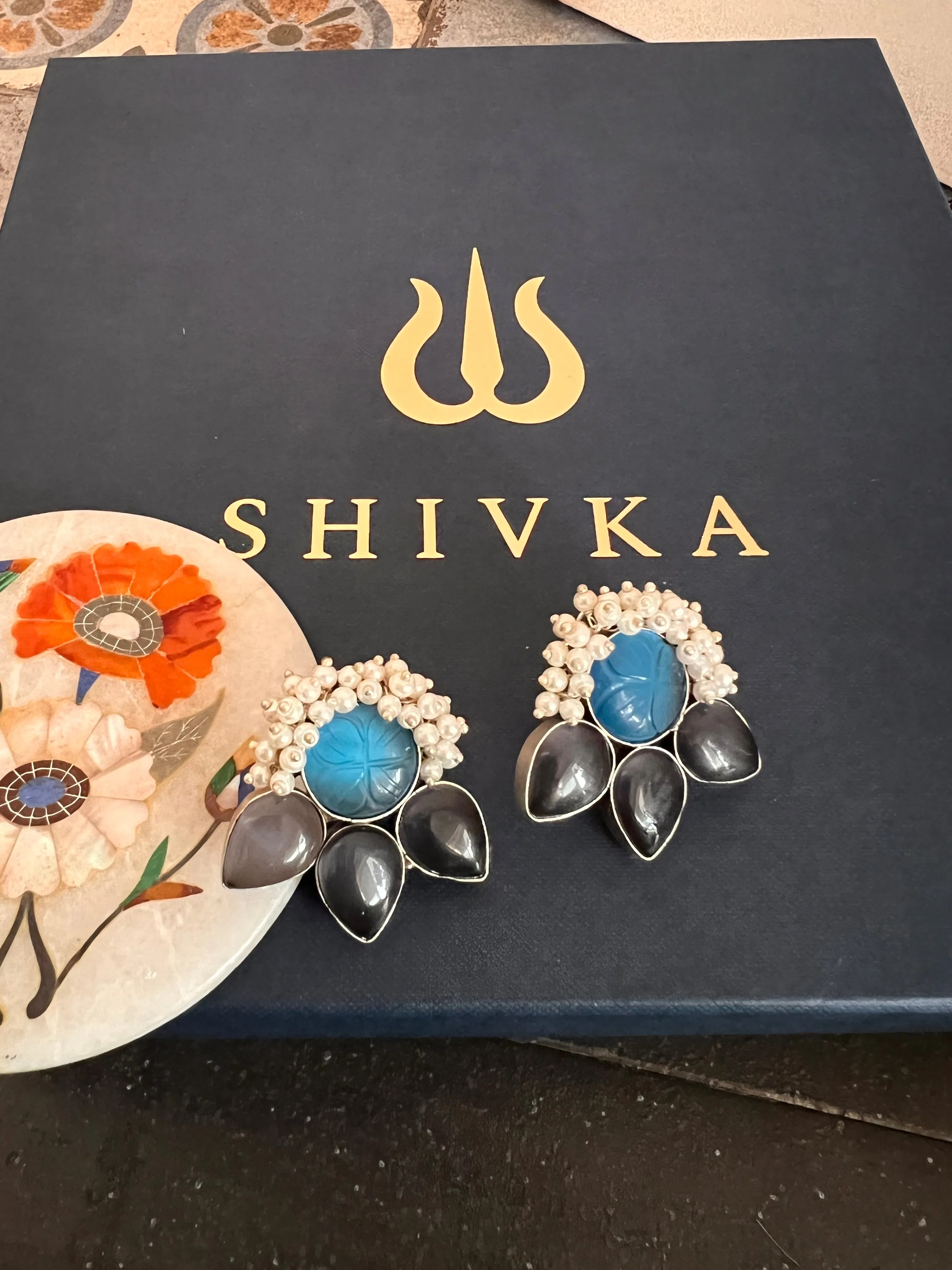 Carved Stone Bee Studs