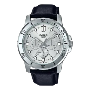 Casio Black Leather Strap Silver Dial Quartz Watch for Gents - MTP-VD300L-7EUDF