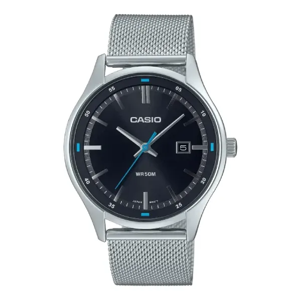 Casio Silver Mesh Bracelet Black Dial Quartz Watch for Gents - MTP-E710MB-1AVDF