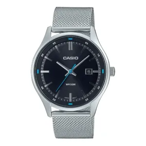 Casio Silver Mesh Bracelet Black Dial Quartz Watch for Gents - MTP-E710MB-1AVDF