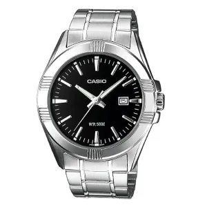Casio Silver Stainless Steel Black Dial Quartz Watch for Gents - LTP-1308D-1AVDF