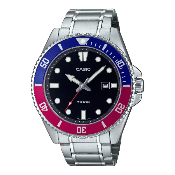 Casio Silver Stainless Steel Black Dial Quartz Watch for Gents - MDV-107D-1A3VDF