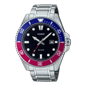 Casio Silver Stainless Steel Black Dial Quartz Watch for Gents - MDV-107D-1A3VDF