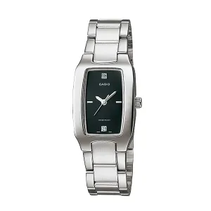 Casio Silver Stainless Steel Black Dial Quartz Watch for Ladies - LTP-1165A-1C2DF