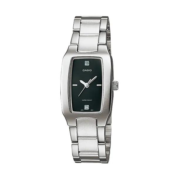Casio Silver Stainless Steel Black Dial Quartz Watch for Ladies - LTP-1165A-1C2DF