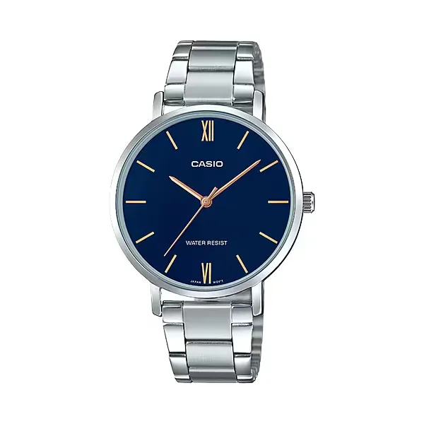 Casio Silver Stainless Steel Blue Dial Quartz Watch for Ladies - LTP-VT01D-2BUDF