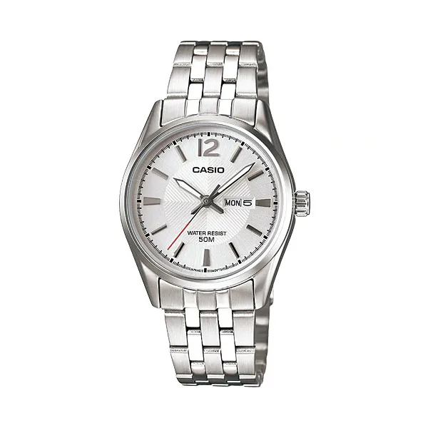 Casio Silver Stainless Steel White Dial Quartz Watch for Ladies - LTP-1335D-7AVDF