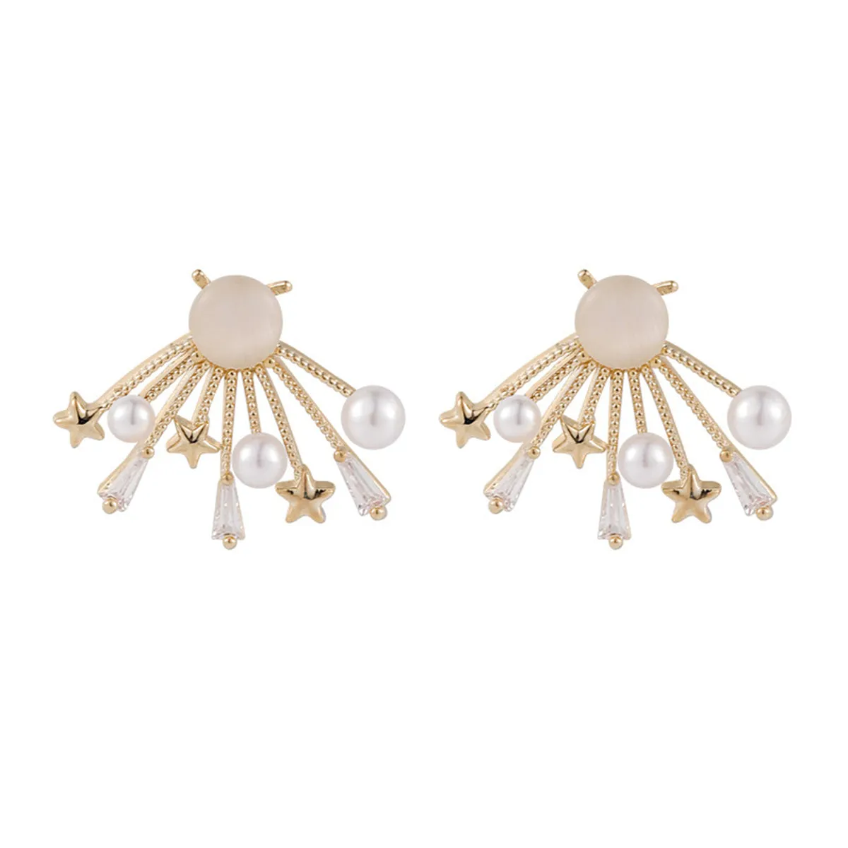 Cats Eye & Pearl 18K Gold-Plated Star Stud Earrings