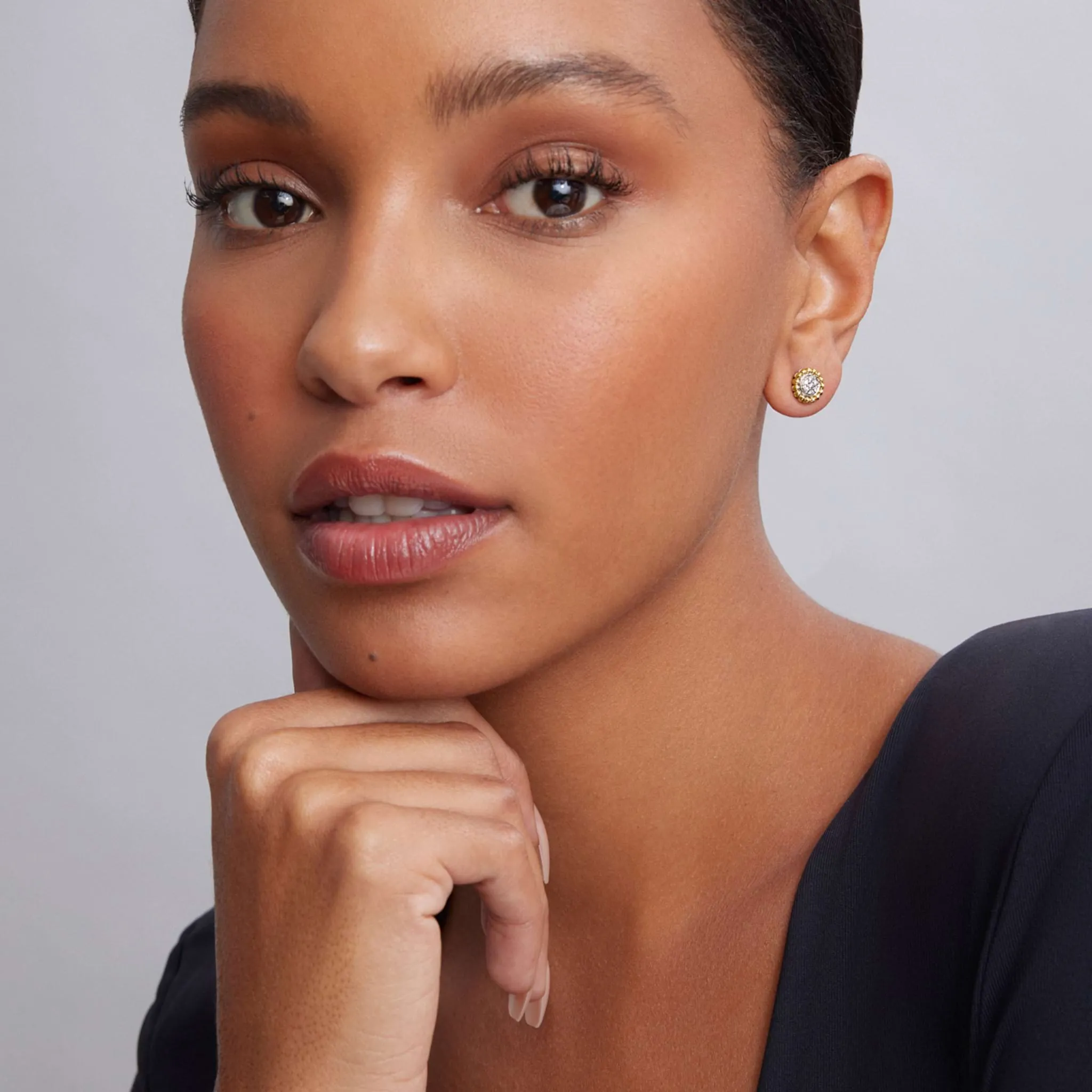 Caviar Lux Two-Tone Caviar Diamond Stud Earrings