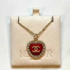 CC Crystal Halo Heart Necklace- RED