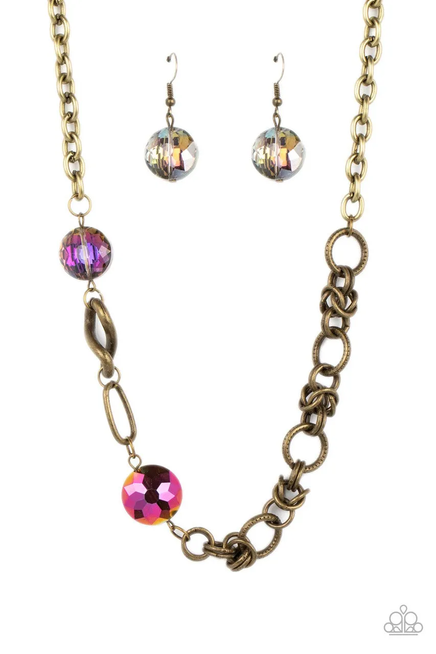 Celestially Celtic - Brass - Oil Spill Bead Chain Paparazzi Short Necklace
