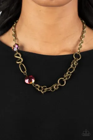 Celestially Celtic - Brass - Oil Spill Bead Chain Paparazzi Short Necklace