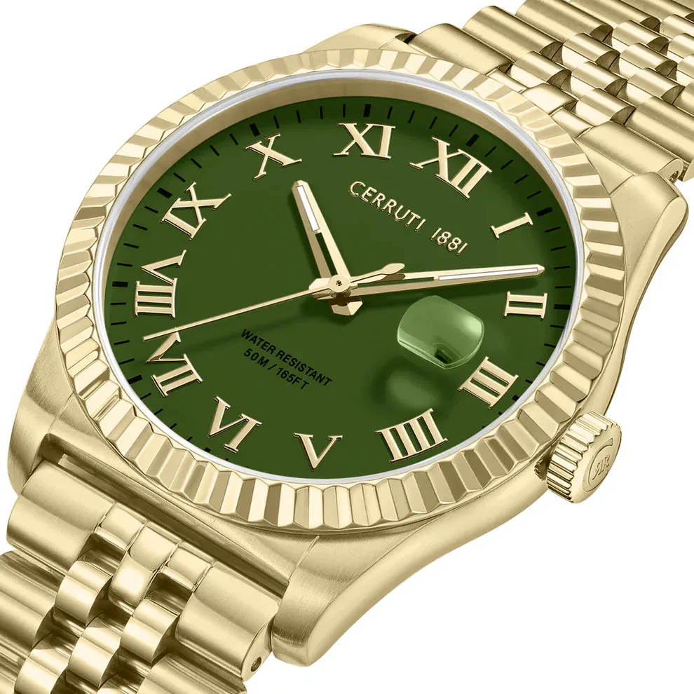 Cerruti 1881 Baccio Gents Green Dial Gold-Tone Stainless Steel Watch