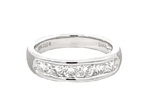 Channel Set 0.68 Carat 6 Brilliant Cut Diamond Band Ring Solid 18k White Gold