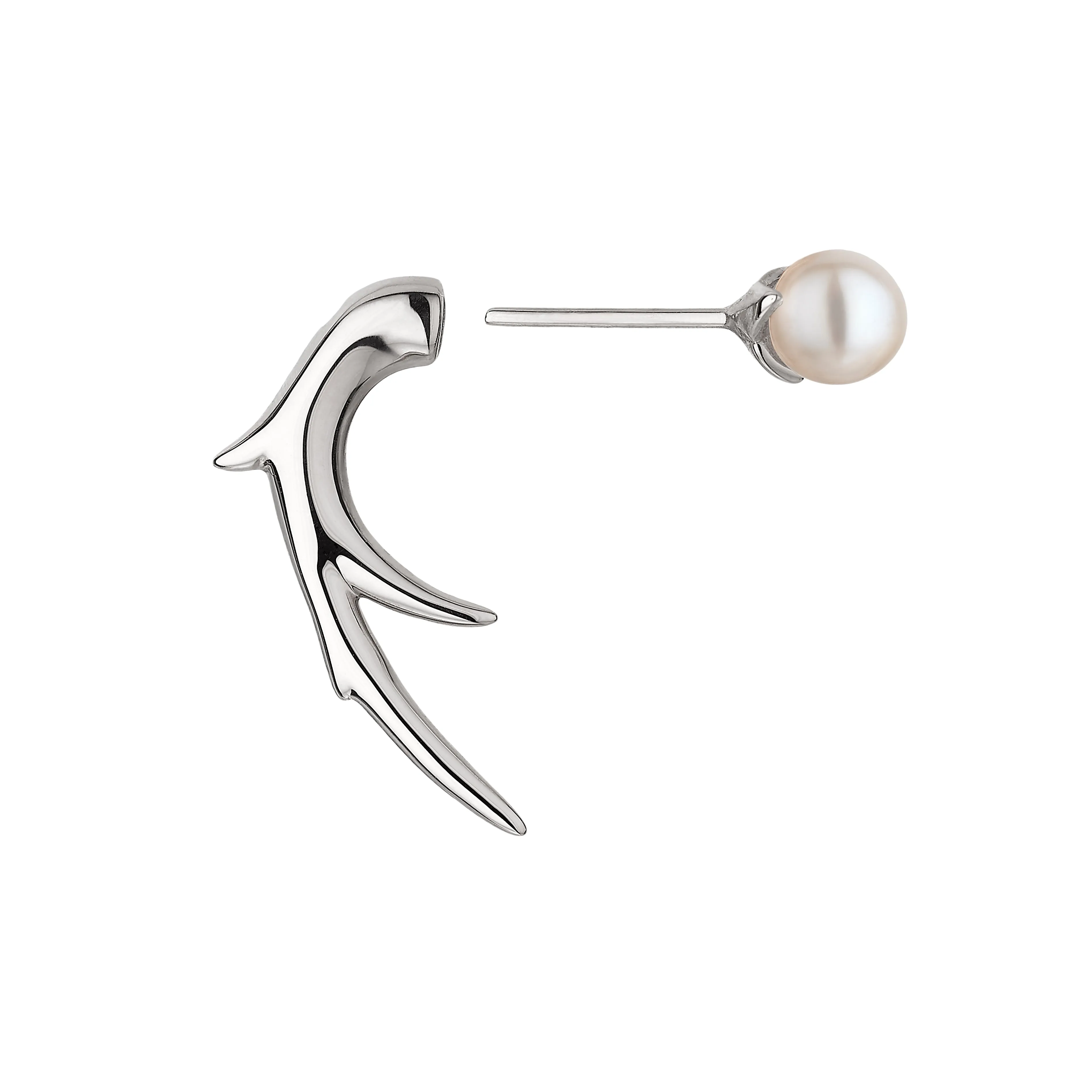 Cherry Blossom Branch Earrings - Silver & Pearl
