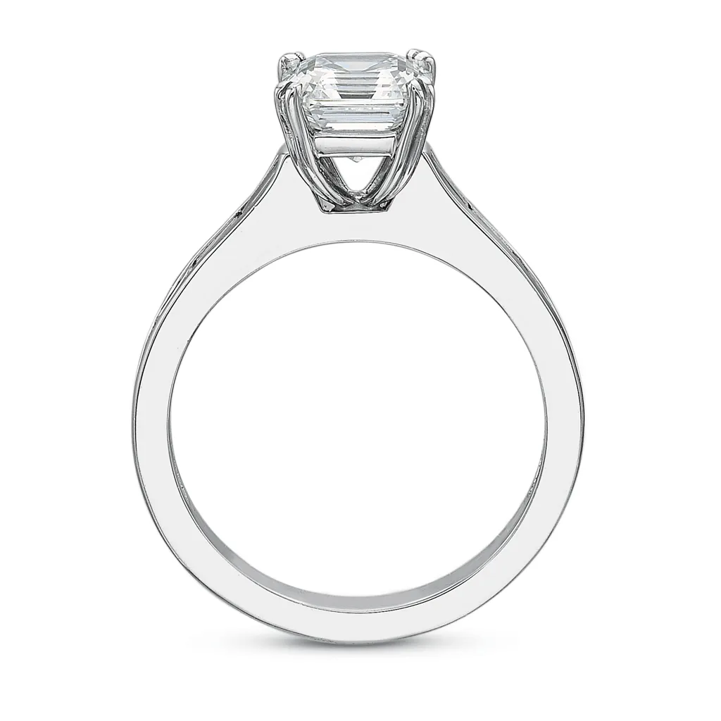Classic Asscher Diamond Engagement Ring with Channel Set Diamond Band